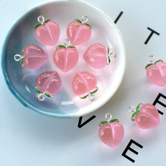 10Pcs New Transparent Peach Flat Resin Charms Pendant for Jewelry